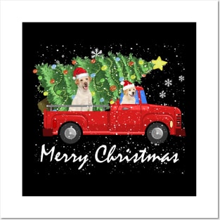 Nova Scotia Duck Tolling Retriever Rides Car Red Truck Christmas Tree Posters and Art